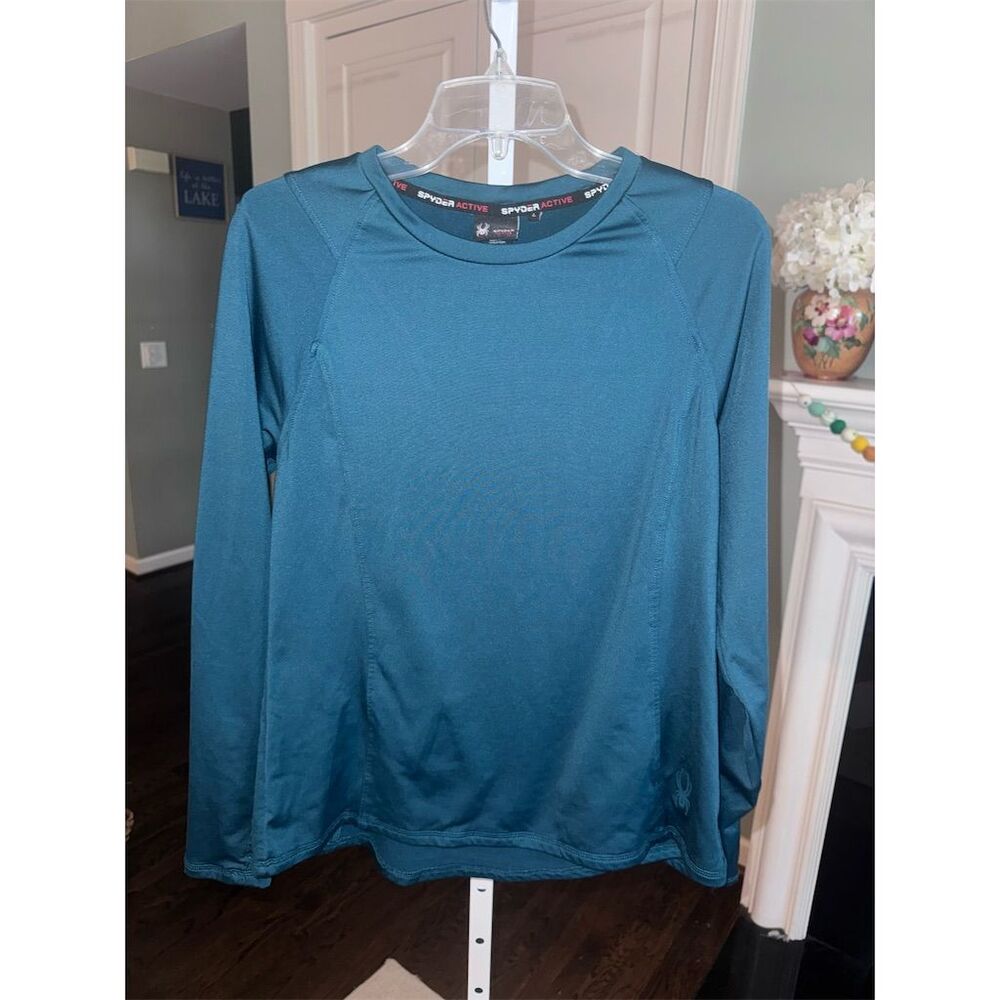 Spyder Women's Teal Green Long Sleeve Base Layer Shirt Size L Thumb Holes